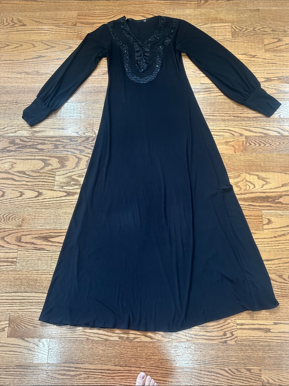 Black Long Sleeve Maxi Dress with Lace Trim